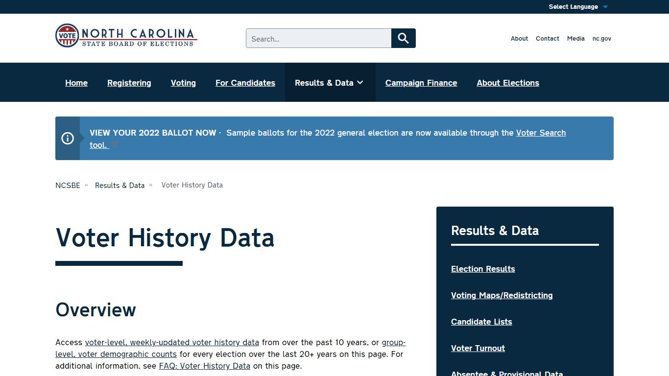 Voter History Data | NCSBE