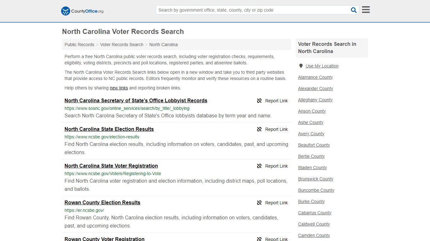 North Carolina Voter Records Search - County Office